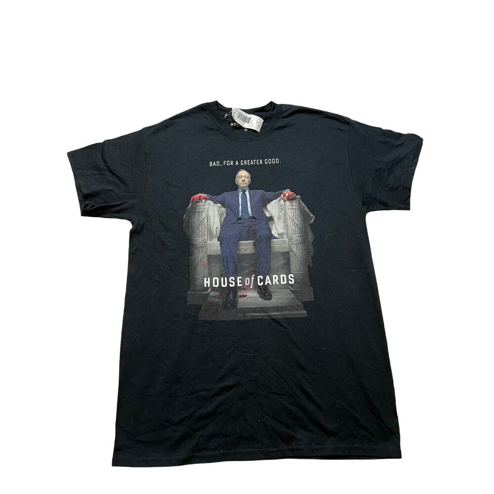 vtg House of Cards graphic print t shirt short sleeves size m black cotton